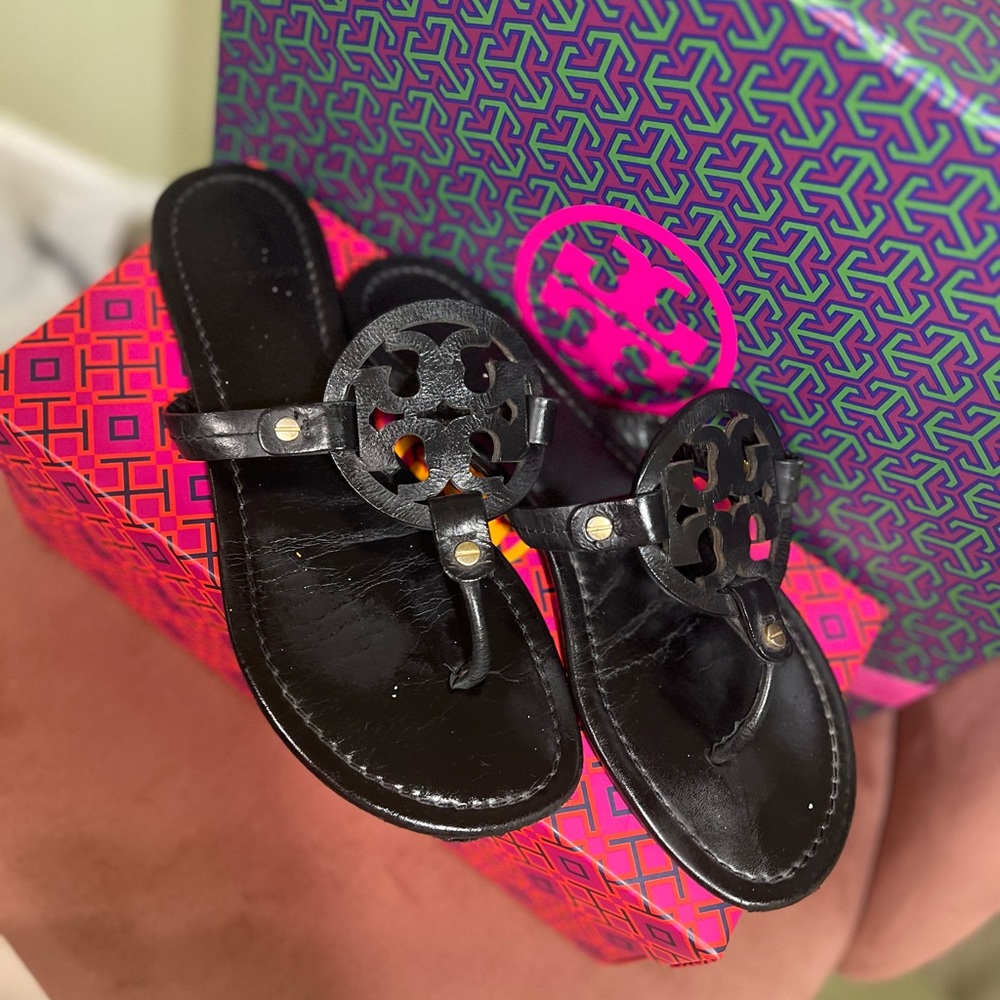 Matte black Tory burch miller sandals